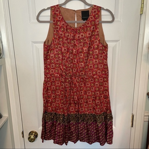 ANNA Sui Anthropologie Printed Silk Mini Dress 6 - Picture 1 of 7